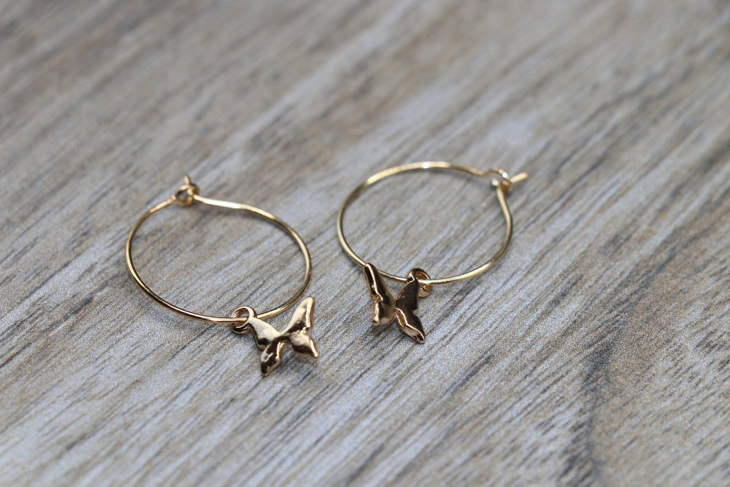 Gold Butterfly Hoop Earrings