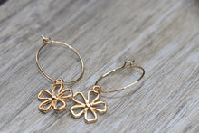 Load image into Gallery viewer, Gold Flower Hoop Earrings
