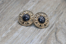 Load image into Gallery viewer, Gold With Black Stone Earrings
